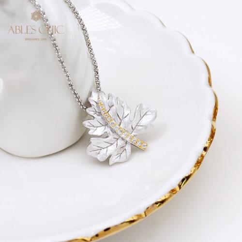 Vintage 18K Gold Tone Matte Maple Leaf Pendant 925 Solid Silver Nature Element Wedding Necklace Handmade Party Gift C11N3S25412