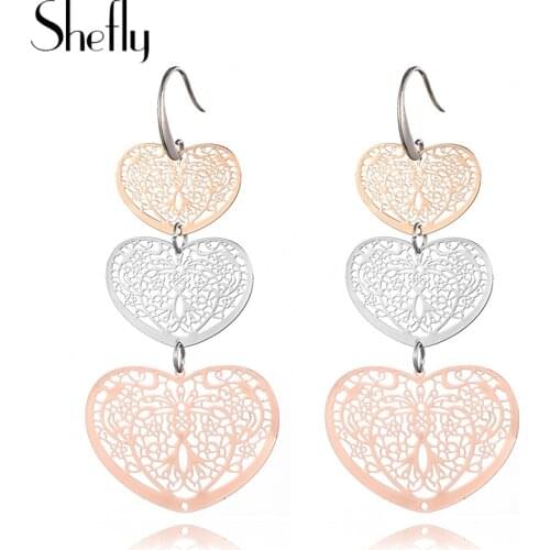 Bohemia Long Earrings For Women Fashion 3 Heart Statement Dangle Earrings Ethnic Jewelry Brincos Pendientes bijoux femme