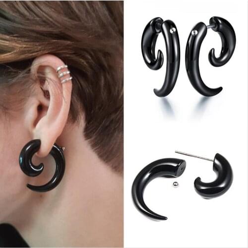 SOHOT 1Piece Punk Trendy Hyperbole Metal Geometric Black Horns Shofar Stud Earrings Unisex Piercing Jewelry Party Drop Shipping