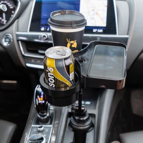 2 In 1 Car Cup Holder Expander Adapter Car Drinking Bottle Tray With Wireless Charging Board Container Car Accessories