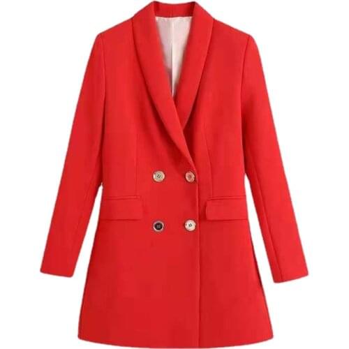 2021 Womens Double-breasted Suits Fashion Office Jackets Retro Long-sleeved Blouses Womens Jackets with Flap blazer femenino