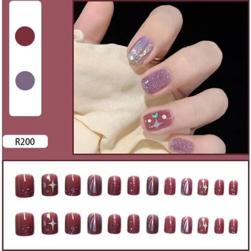 24pcs Nails Patch Removable Glue Type Long Paragraph Fashion Manicure Patch False Nails Save Time Nail Patch Fake Nails