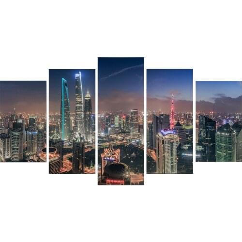 Canvas Wall Art 5 Piece Paintings City Night View Posters Pictures Home Modern Wall Decor Prints Living Room Decoration Painted