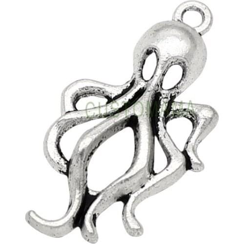 60pcs-Antique Tibetan Silver Octopus Charms Pendants, DIY For Bracelet Necklace 30x16mm