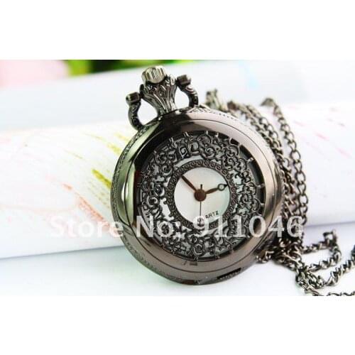 Free shipping hollow flower pocket watch necklace, quartz watch necklace wholesale and retail