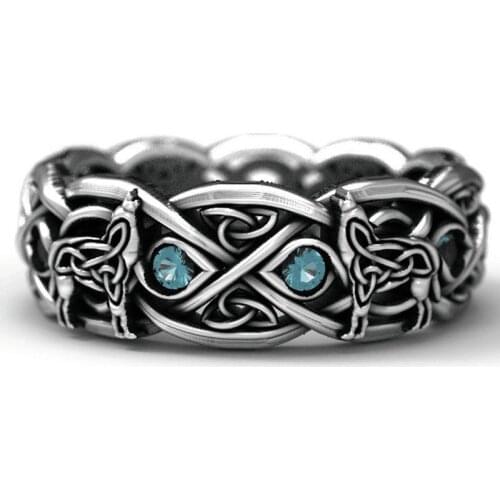 Boho Norse Mythology Giant Wolf Totem Ring Vintage Viking Twin Wolves Stainless Steel Statement Rings for Women Hip Hop Jewelry