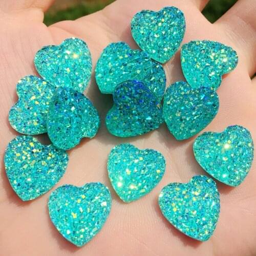 New Fashion 25pcs/lot 16mm Lake blue AB Ore surface Design Flatback Resin Heart Stone Beads,Resin flatback Rhinestone Y751