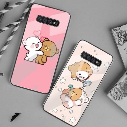 Milk Mocha bear Phone Case Tempered Glass For Samsung S20 Plus S7 S8 S9 S10 Plus Note 8 9 10 Plus
