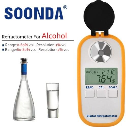 Digital 0-80%VOL Refractometer For Alcohol Spirits Brewing Oenometer Hydrometer With 1%2%VOL Resolution Electronic Alcohol Meter