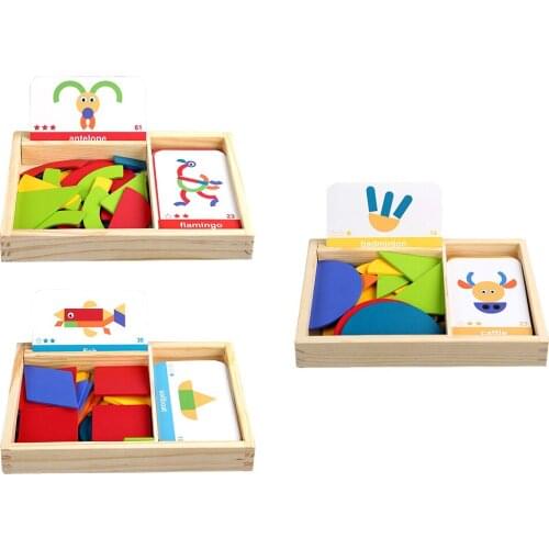 Wooden Pattern Blocks Geometric Educational Tangram Toys for Kids Gift