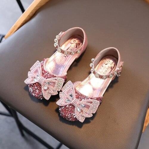 ChildrenS Fashion Shoes For Summer Princess Little Girl Party Dress Leather Sandals 2021 Baby Sequin Bow Elegant Shoe 1-12 Year