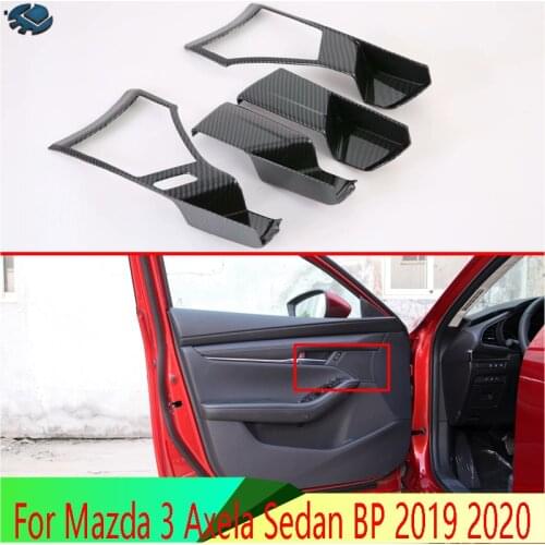 For Mazda 3 Axela Sedan BP 2019 2020 Car Accessories Carbon Fiber Style Inner Door Handle Cover Catch Bowl Trim Insert Bezel