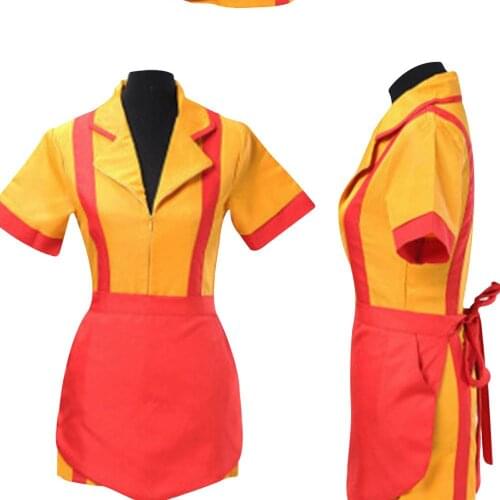 Broke Girls 2 Costume Halloween Outfit Max Black Caroline Wesbox Channing Cosplay Suit 2 Broke Girls Apron Dress