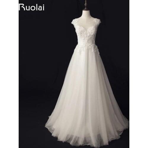 Real Photo Elegant A-Line Wedding Dresses 2019 Lace 3d Flower Beaded Bridal Gown Beach Wedding Party Dress Vestido de Novia RW9
