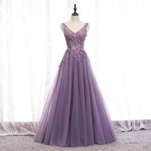 Purple Bridesmaid Dress Long V Neck Appliques A Line Maid of Honor Dresses for Weddings Open Back Women Vestido De Festa