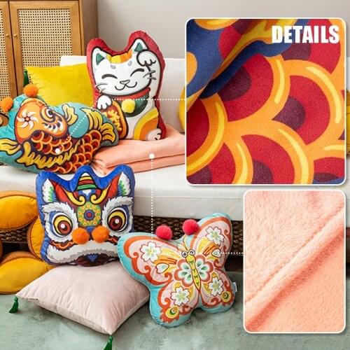 3D Printing Velvt Flannel Quilt Chinese Traditional Dance Lion Embroidery Air Conditioning Blanket And Cushion Sofa Car Decor