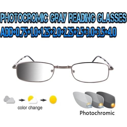 Photochromic Gray Reading Glasses Ultralight Trend High Quality Fashion Men Women Gray Metal Frame +0.75 To +4.0
