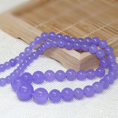 Hot sale violet purple stone jades chalcedony 6-14mm round beads tower chain necklace for women choker jewelry 18inch B625