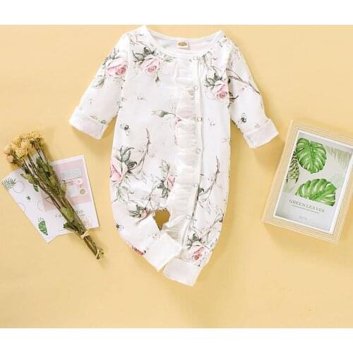 2021 Ins Autumn Baby Girls Rompers With Flower And Lace Spring Newborn Girl Clothes Long Sleeve Jumpsuit For Kids 0-12m Outifts