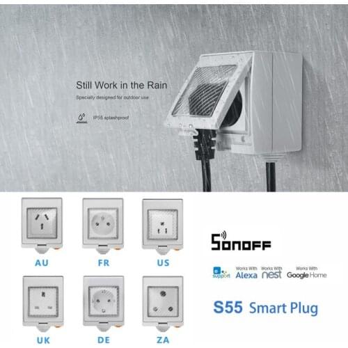 SONOFF S55 Smart Plug Socket Adapter Switch 16A Wireless WiFi APP Remote Control Power Moniters Work with Alexa Google Home