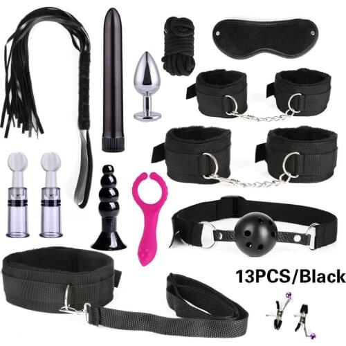 Sex Toys for Woman Adult Games Handcuffs Whip Mouth Gag Rope Metal Butt Plug bdsm Bondage Set Bead Anal plug Vibrator