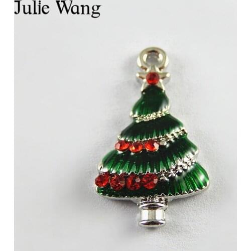 Julie Wang 10PCS Alloy Enamel Colorful Christmas Tree Pendant DIY Charm Finding Bracelet Necklace Jewelry Making Accessories