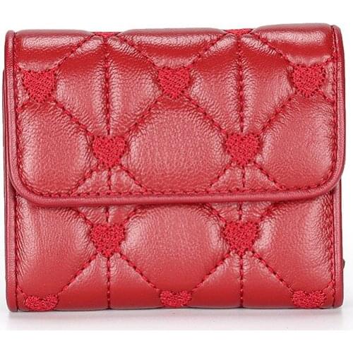 Short 30% Sheepskin Women For Wallets Fashionable Embroidered Line Joker Coin Purses Korean Students Leather Clutch Card Bags