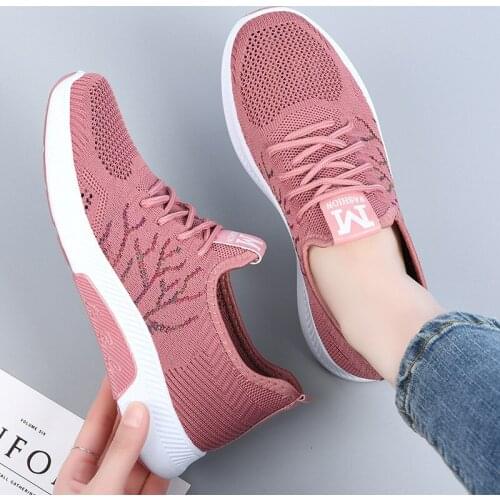 Hot Sale Spring Autumn Sneakers Ladies Casual Walking Vulcanized Shoes Fashion Mesh Flying Weaving Lace-Up Women Footwear