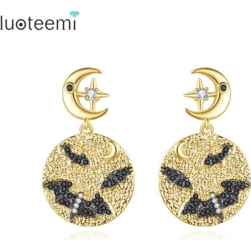 LUOTEEMI Moon and Star Classic Drop Earrings Animal Bat Fashion Jewelry for Women Round Vintage Dangle Earrings Christmas Gifts