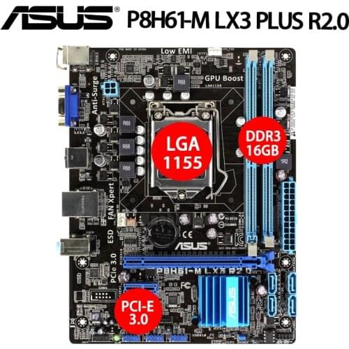 LGA 1155 Asus P8H61-M LX3 PLUS R2.0 Motherboard DDR3 16GB VGA i7 i5 i3 PCI-E 3.0 Desktop Intel H61 Placa-Mãe 1155 uATX Used
