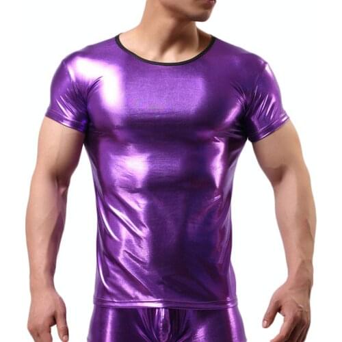 Men Undershirt Faux Leather Latex Mens Teddy Bodysuit Shiny Wetlook Elastic Undershirts Lingerie Sets Gay Male Underwear T-Shirt