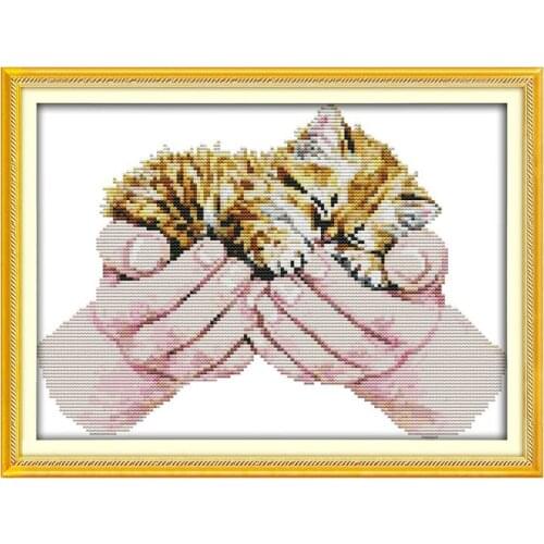 Baby Cat (2) Counted Cross Stitch Kits Animal Embroidery Needlework Sets 11CT 14CT Printed Canvas Home Decorations DIY Paintings