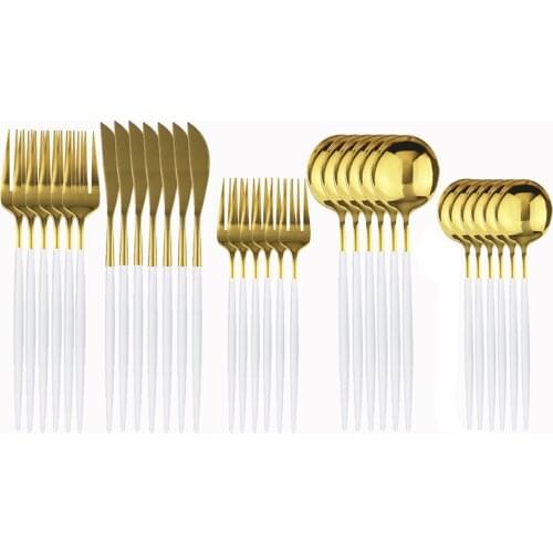 30Pcs White Gold Cutlery Set 18/10 Stainless Steel Dinnerware Set Knife Dessert Fork Spoon Silverware Kitchen Tableware Set