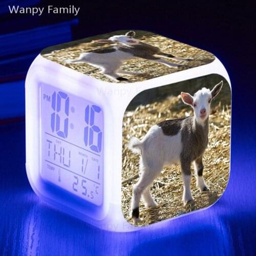 Very lovely Little Lamb Alarm Clock 7 Color Glowing LED Touch Sensing Alarm Clock For Kids Gift Multifunctio Digital Flash Clock
