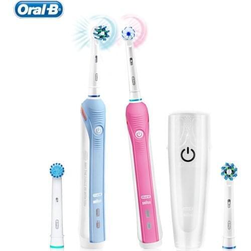 Oral B Pro2000 Electric Rechargeable Toothbrush Adult 3D Rotating Teeth Gum Care 1 Handle 2 Tooth Replacement Brush Heads