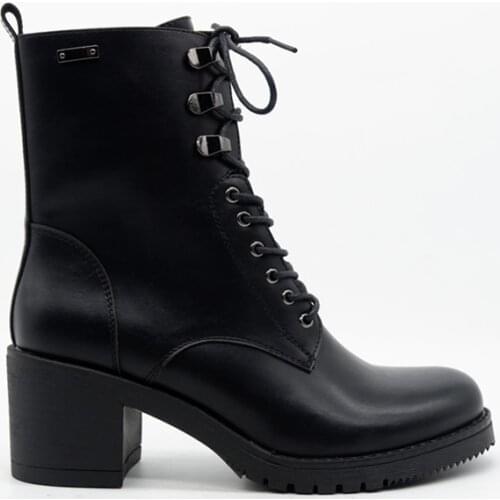 Autumn and winter thick heel short boots female high heel lace up British style handsome motorcycle boots Martin boots British