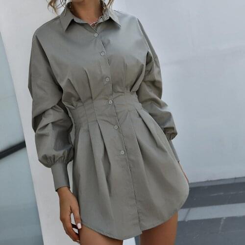 Turn Down Collar Long Sleeve Sexy Mini Dress Spring Autumn Dress Women Street Solid Color A Line Shirt Dresses Vestidos De Mujer