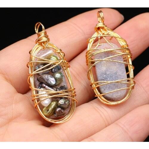 Freshwater Pearl Pendant Copper Wire Winding Pearl Charms for DIY Jewelry Making Earrings Necklace Bracelet 20x40mm