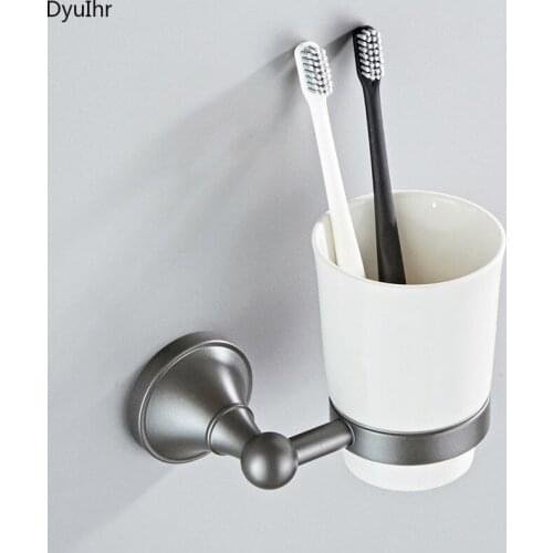 Simple wall-mounted toothbrushing cup single cup holder copper material bathroom ceramic mouthwash cup bathroom accessories