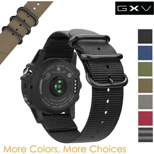 GXV Premium Nato nylon Strap 26mm Watch Band for Garmin Fenix 6X / 6X Pro / 5X / 5X Plus / Fenix 3 Ring Replacement Band