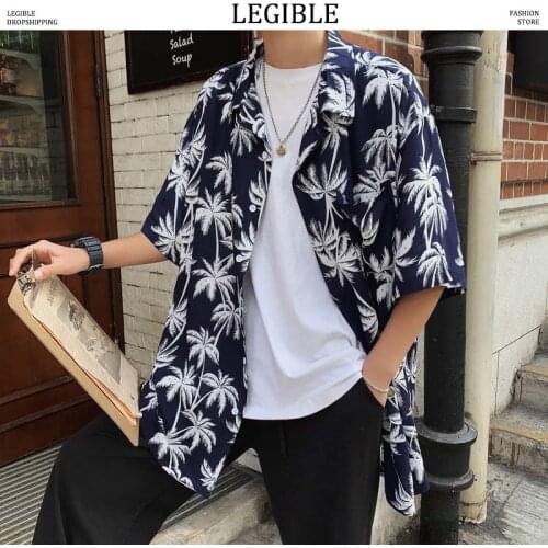 Shirt Floral Men Men Korean Fashion Short Sleeve Shirt Male Hawaiian Shirts Casual Loose Clothes Men