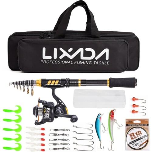 Lixada Telescopic Fishing Rod Reel Combo Full Kit Fishing Rod Gear +Spinning Reel+ Line Lures Hooks with Bag for vara de pesca