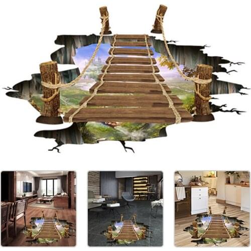 Removable Creative Hanging 3D Suspension Bridge Decor Wall Floor Stickers Kindergarten Kids Room Decoration Wall Stickers
