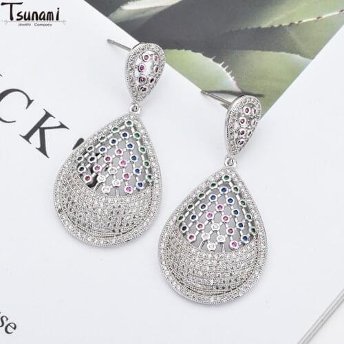 New Women Drop Earrings Embellished with Crystals Zircon Stone Round Charm Earrings Popular Romantic Fine Popular Jewelry Gifts