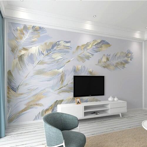 Nordic simple sofa background wall painting living room light luxury bedroom TV background wall feather Self Adhesive wallpaper