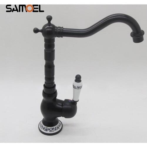Deck Mount Black Kitchen Sink Faucet Creative Design Bathroom Mixers with Hot and Cold Water with Ceramic Decoration B3294