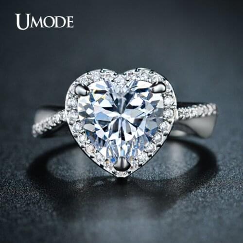 UMODE Brand Halo Engagement Rings 4ct Heart-Shaped Center Stone CZ Crystal Ring For Women White Gold Color Bijoux Jewelry UR0223