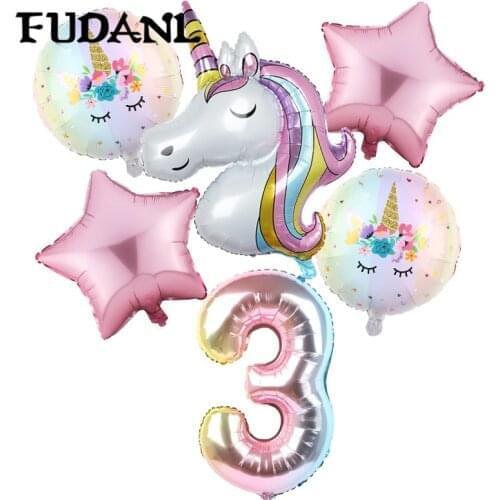 6pcs Rainbow Gradient Unicorn Party Balloon 32 inch Number Birthday Party Decorations Kids Unicorn Party Wedding Balloons Globos