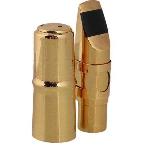 Yibuy 6# B-flat Soprano Saxophone Mouthpiece with Cap Ligature Gold-plated