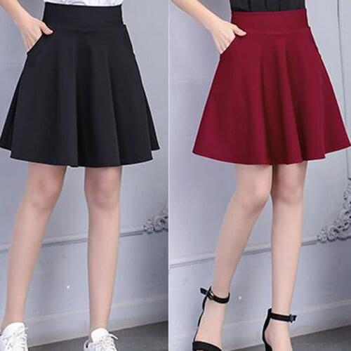2021 Women Skirts Solid Color A Line High Waist School Fashion New Pockets Casual Ladies Mini Female Skirts